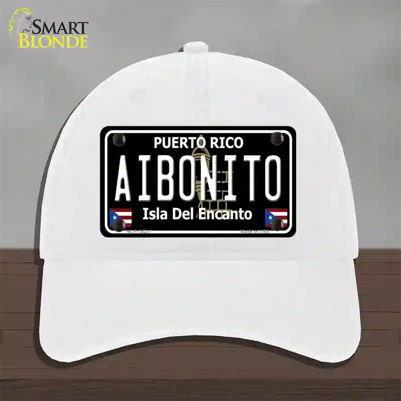 Aibonito Puerto Rico Black Novelty License Plate Hat Unconstructed Cotton / White