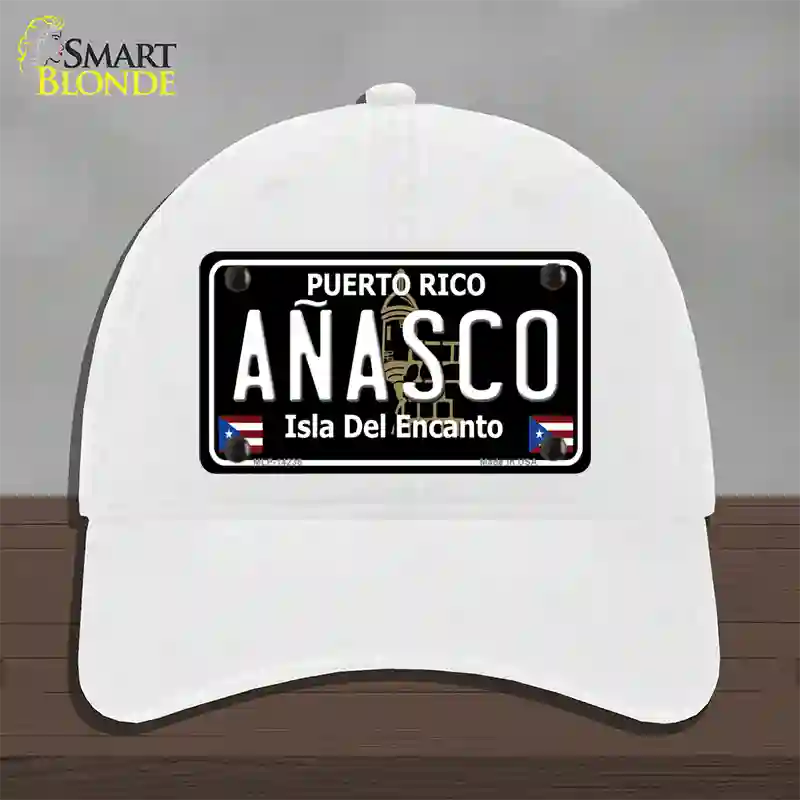 Anasco Puerto Rico Black Novelty License Plate Hat Unconstructed Cotton / White