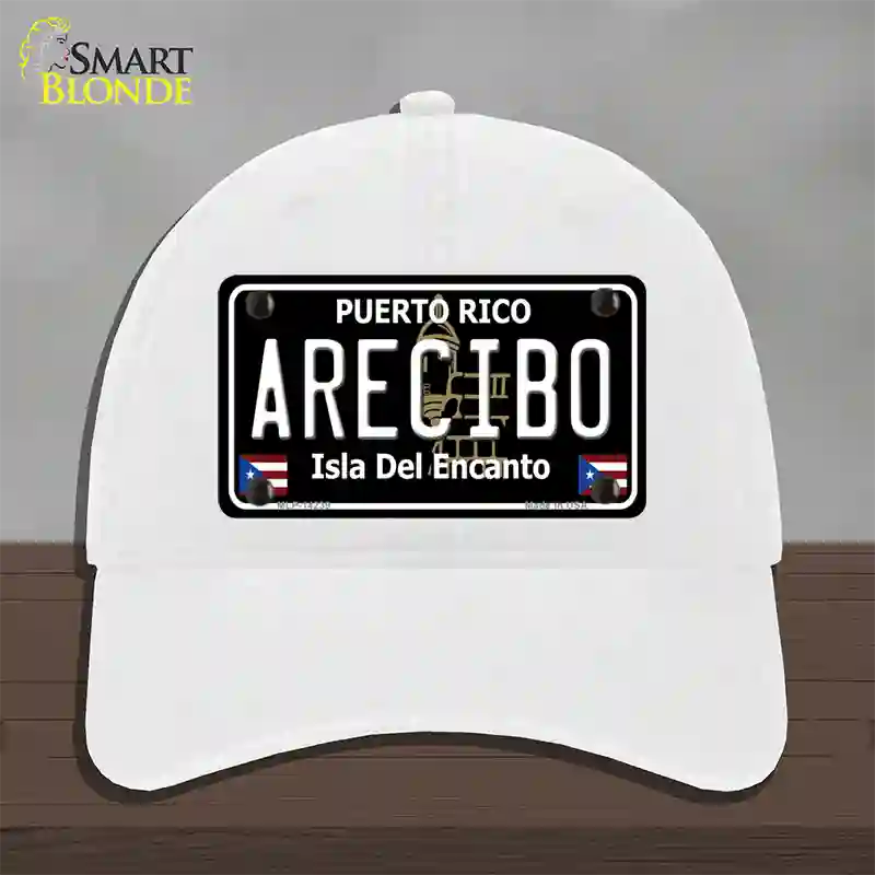 Arecibo Puerto Rico Black Novelty License Plate Hat Unconstructed Cotton / White