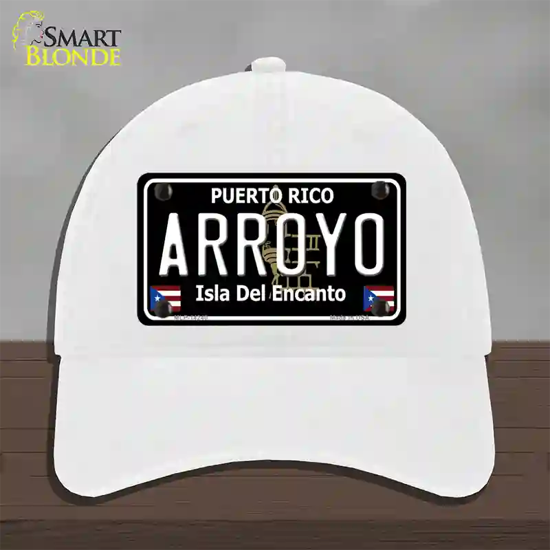 Arroyo Puerto Rico Black Novelty License Plate Hat Unconstructed Cotton / White