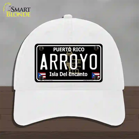 Arroyo Puerto Rico Black Novelty License Plate Hat Unconstructed Cotton / White