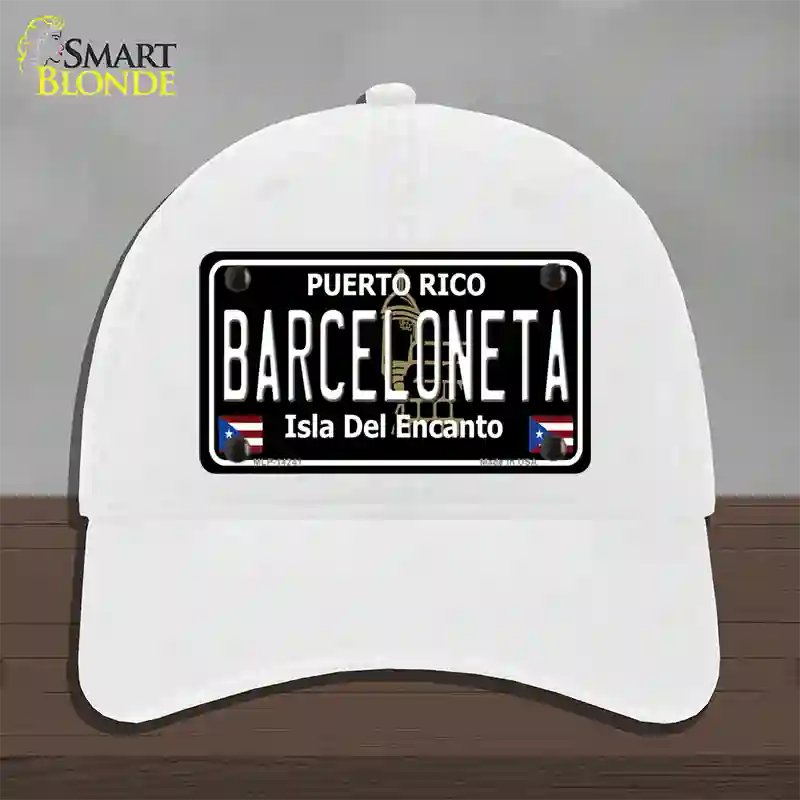 Barceloneta Puerto Rico Black Novelty License Plate Hat Unconstructed Cotton / White