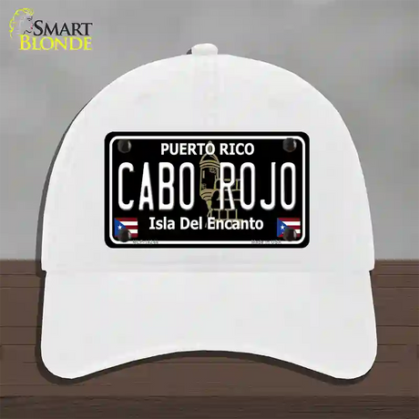 Cabo Rojo Puerto Rico Black Novelty License Plate Hat Unconstructed Cotton / White