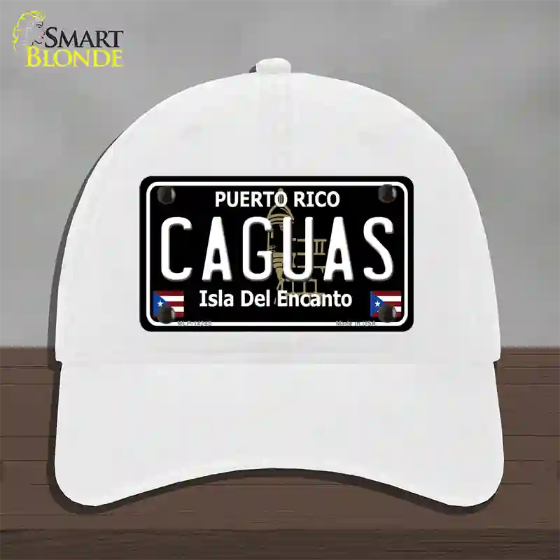 Caguas Puerto Rico Black Novelty License Plate Hat Unconstructed Cotton / White