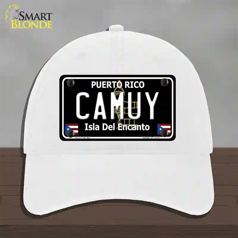 Camuy Puerto Rico Black Novelty License Plate Hat Unconstructed Cotton / White