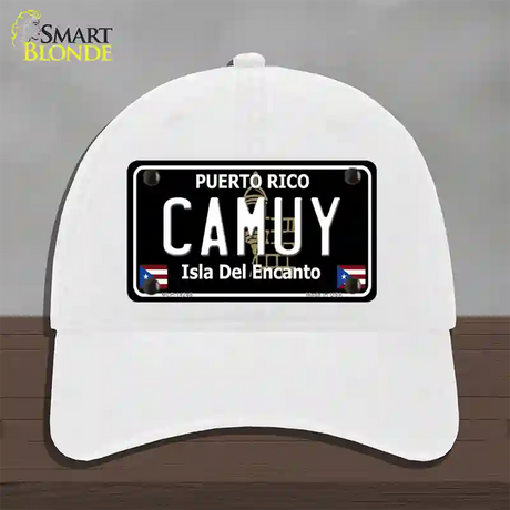 Camuy Puerto Rico Black Novelty License Plate Hat Unconstructed Cotton / White