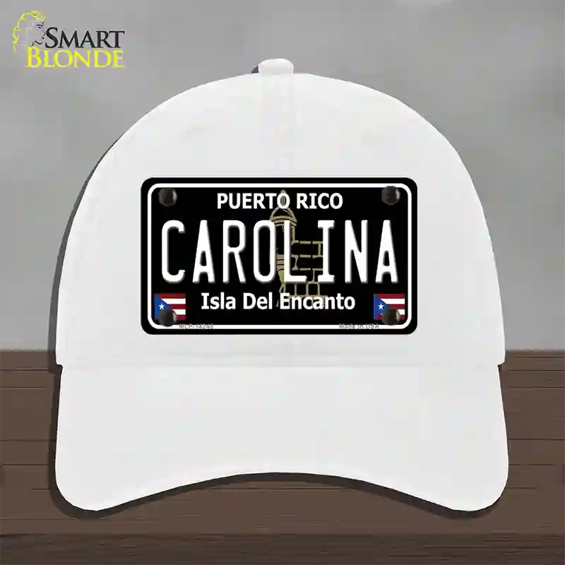 Carolina Puerto Rico Black Novelty License Plate Hat Unconstructed Cotton / White