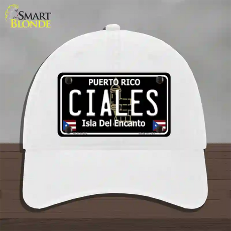 Ciales Puerto Rico Black Novelty License Plate Hat Unconstructed Cotton / White