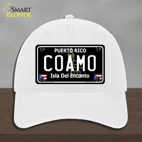 Coamo Puerto Rico Black Novelty License Plate Hat Unconstructed Cotton / White