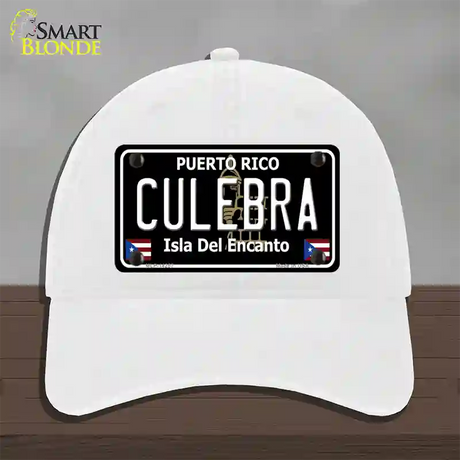 Culebra Puerto Rico Black Novelty License Plate Hat Unconstructed Cotton / White