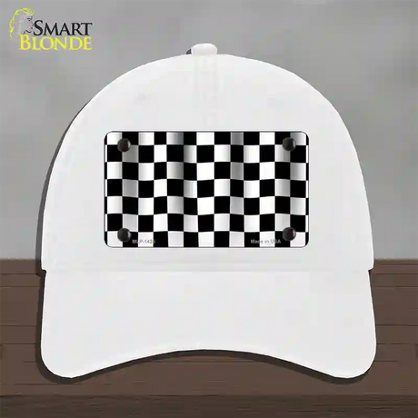 Waving Checkered Flag Novelty License Plate Hat Unconstructed Cotton / White