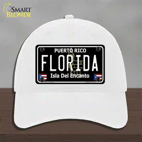 Florida Puerto Rico Black Novelty License Plate Hat Unconstructed Cotton / White