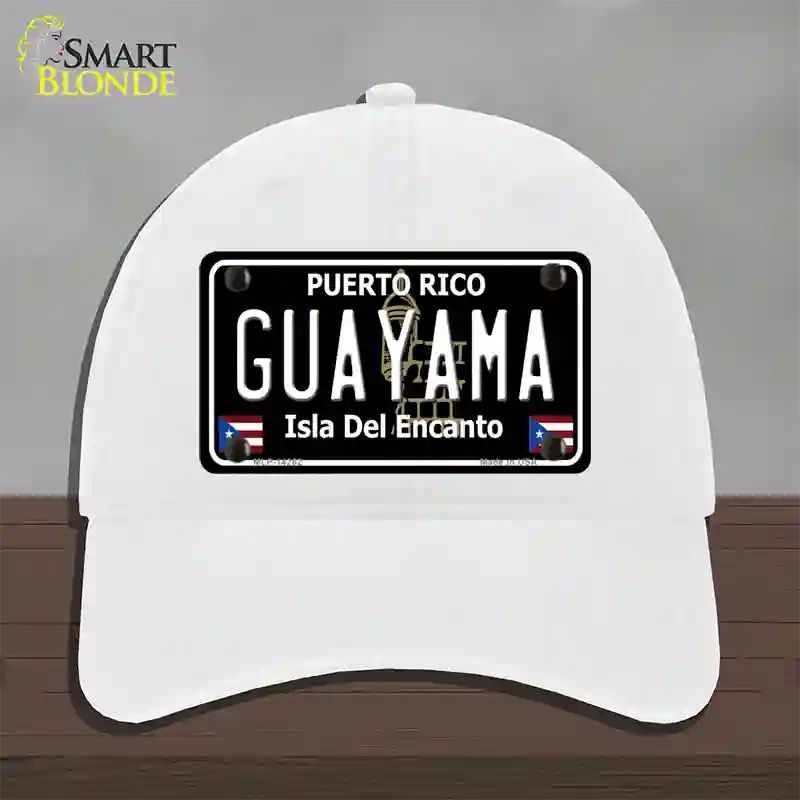 Guayama Puerto Rico Black Novelty License Plate Hat Unconstructed Cotton / White