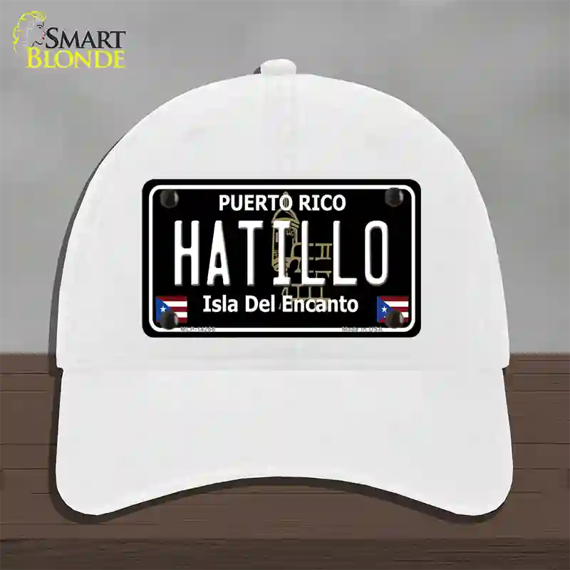 Hatillo Puerto Rico Black Novelty License Plate Hat Unconstructed Cotton / White