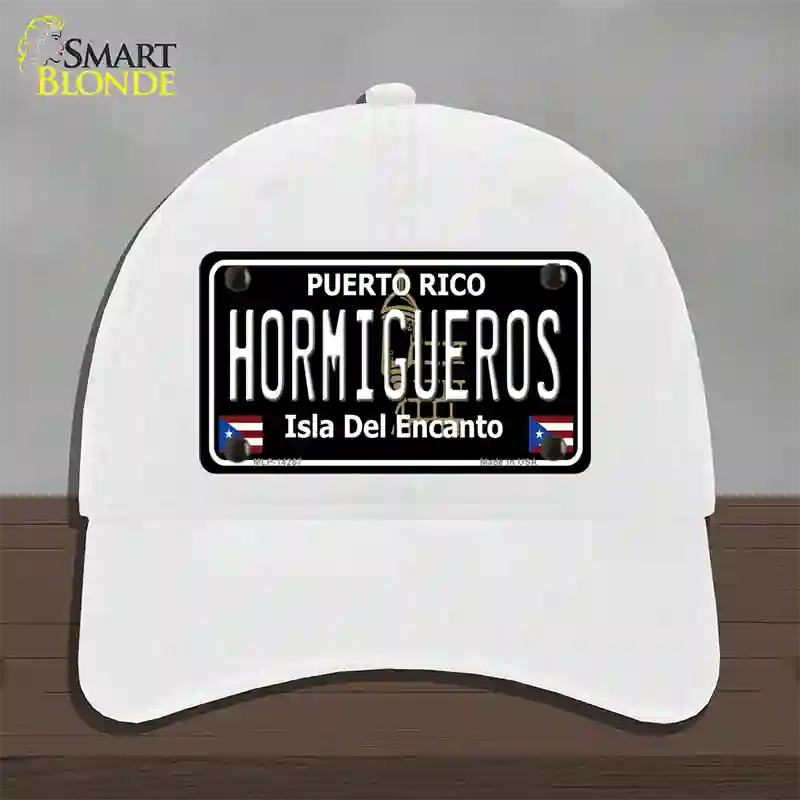 Hormigueros Puerto Rico Black Novelty License Plate Hat Unconstructed Cotton / White