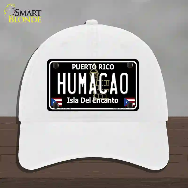 Humacao Puerto Rico Black Novelty License Plate Hat Unconstructed Cotton / White