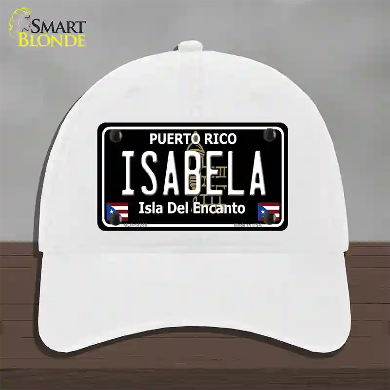 Isabela Puerto Rico Black Novelty License Plate Hat Unconstructed Cotton / White