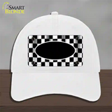 Waving Checkered Flag With Black Center Oval Novelty License Plate Hat Unconstructed Cotton / White