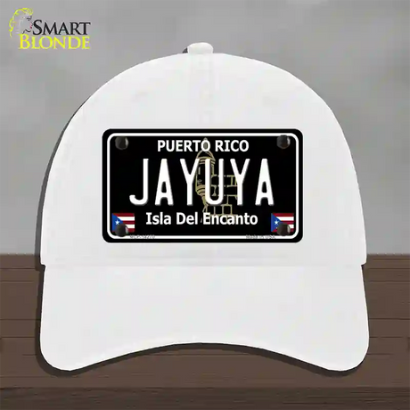 Jayuya Puerto Rico Black Novelty License Plate Hat Unconstructed Cotton / White