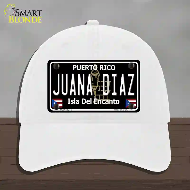 Juana Diaz Puerto Rico Black Novelty License Plate Hat Unconstructed Cotton / White