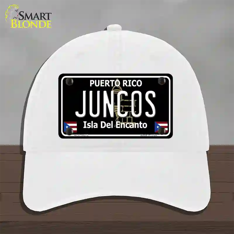 Juncos Puerto Rico Black Novelty License Plate Hat Unconstructed Cotton / White