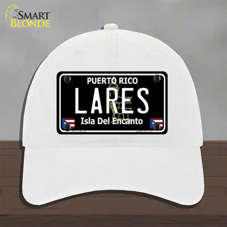 Lares Puerto Rico Black Novelty License Plate Hat Unconstructed Cotton / White