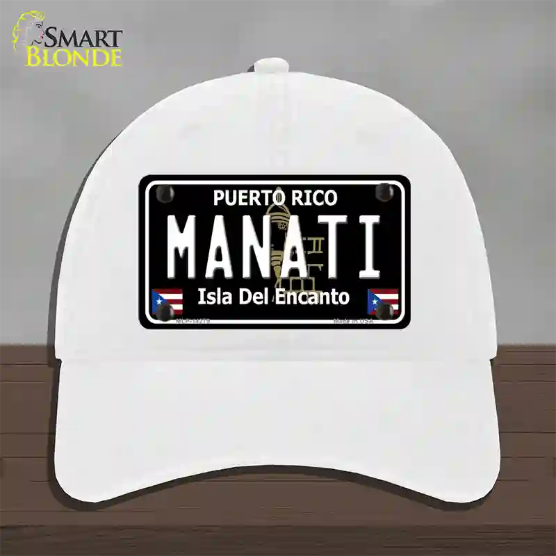 Manati Puerto Rico Black Novelty License Plate Hat Unconstructed Cotton / White