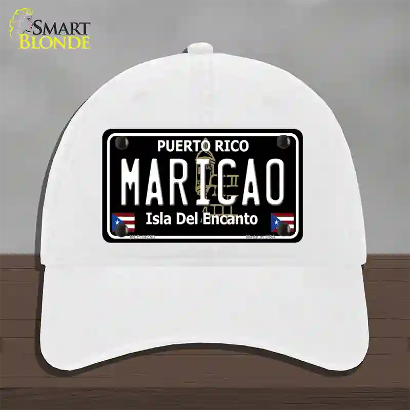 Maricao Puerto Rico Black Novelty License Plate Hat Unconstructed Cotton / White