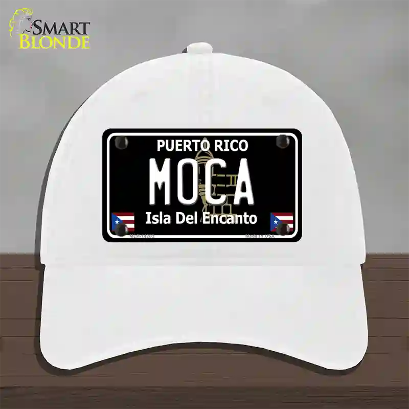 Moca Puerto Rico Black Novelty License Plate Hat Unconstructed Cotton / White