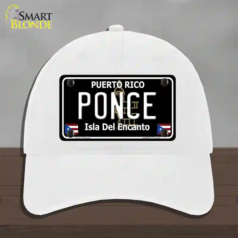 Ponce Puerto Rico Black Novelty License Plate Hat Unconstructed Cotton / White