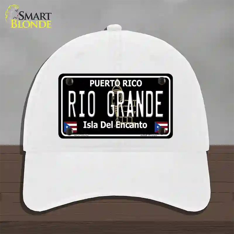 Rio Grande Puerto Rico Black Novelty License Plate Hat Unconstructed Cotton / White