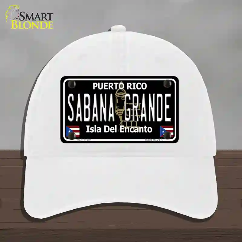 Sabana Grande Puerto Rico Black Novelty License Plate Hat Unconstructed Cotton / White