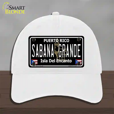 Sabana Grande Puerto Rico Black Novelty License Plate Hat Unconstructed Cotton / White