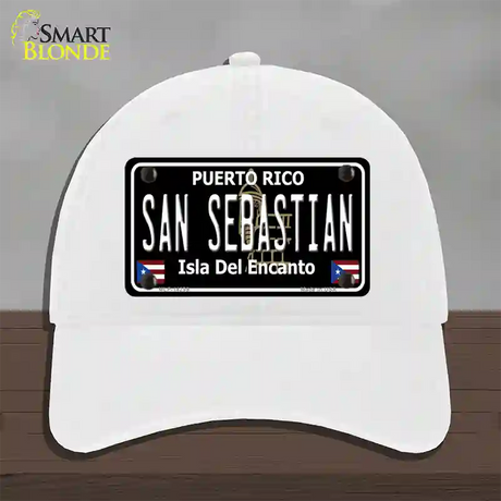 San Sebastian Puerto Rico Black Novelty License Plate Hat Unconstructed Cotton / White