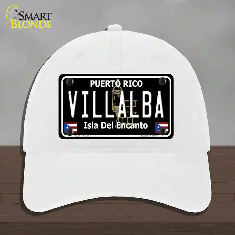 Villalba Puerto Rico Black Novelty License Plate Hat Unconstructed Cotton / White