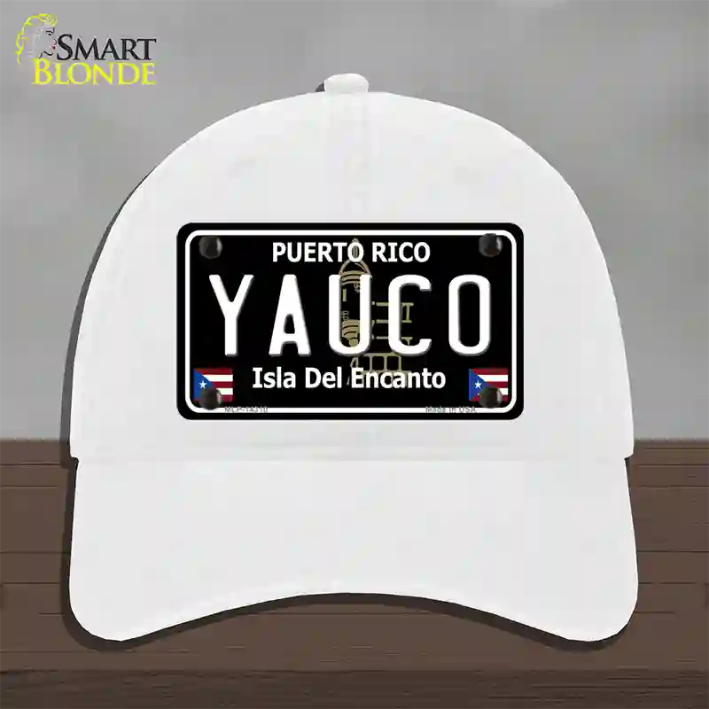 Yauco Puerto Rico Black Novelty License Plate Hat Unconstructed Cotton / White