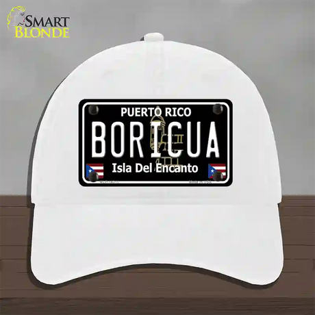 Boricua Puerto Rico Black Novelty License Plate Hat Unconstructed Cotton / White