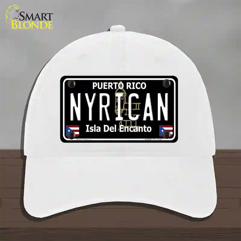 Nyrican Puerto Rico Black Novelty License Plate Hat Unconstructed Cotton / White