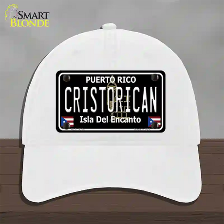 Cristorican Puerto Rico Black Novelty License Plate Hat Unconstructed Cotton / White