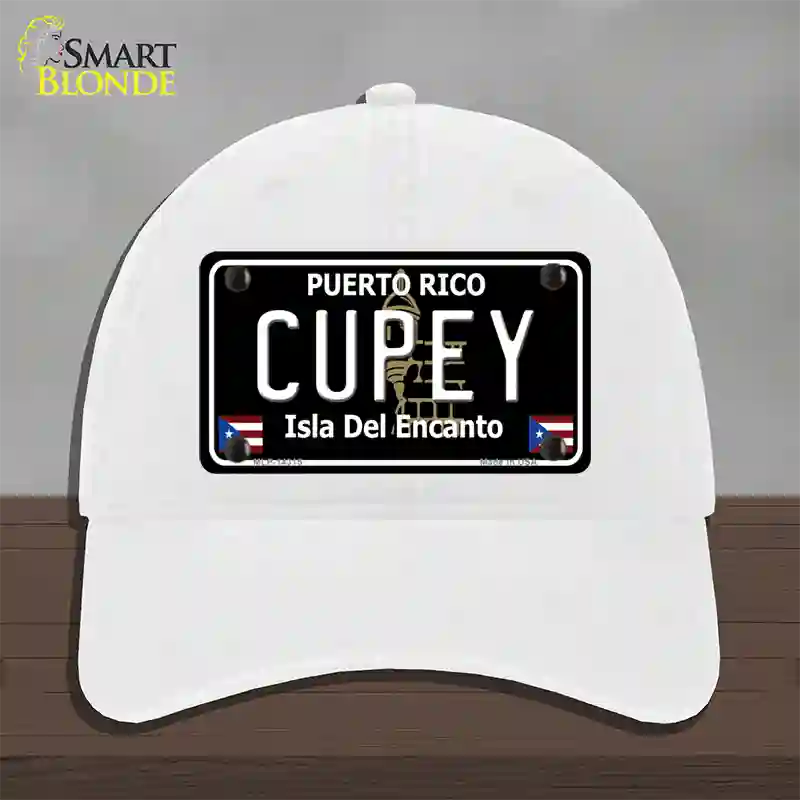 Cupey Puerto Rico Black Novelty License Plate Hat Unconstructed Cotton / White