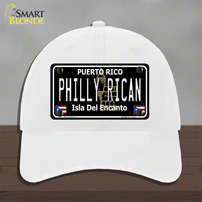 Philly Rican Puerto Rico Black Novelty License Plate Hat Unconstructed Cotton / White