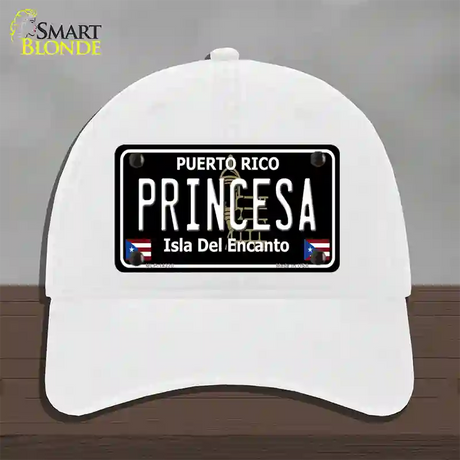 Princesa Puerto Rico Black Novelty License Plate Hat Unconstructed Cotton / White