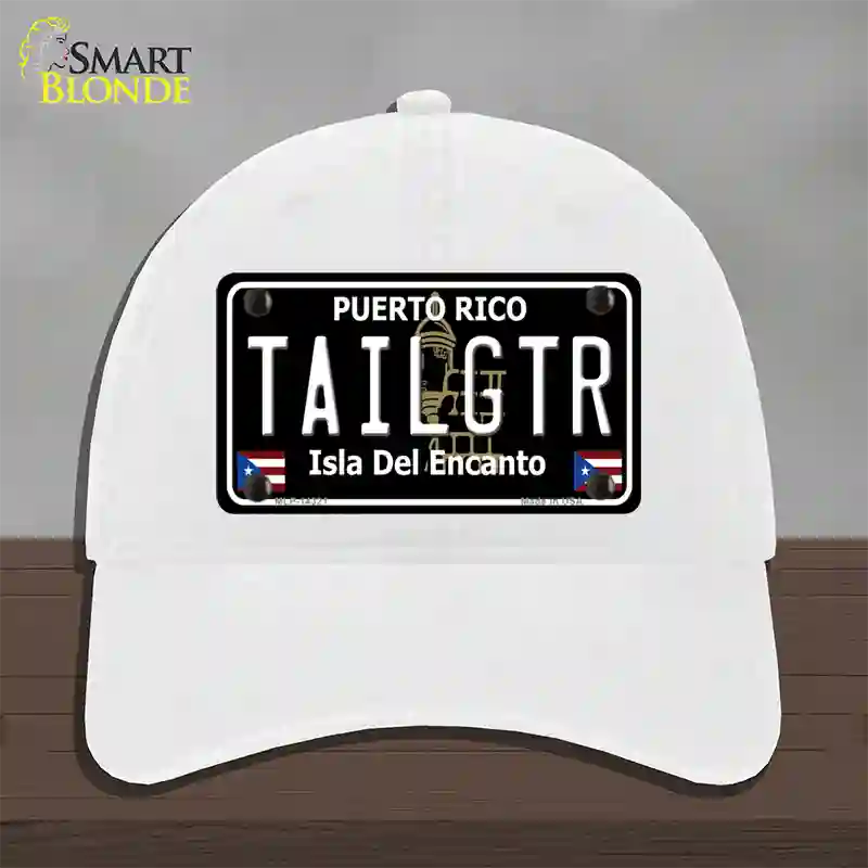 Tailgtr Puerto Rico Black Novelty License Plate Hat Unconstructed Cotton / White