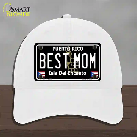 Best Mom Puerto Rico Black Novelty License Plate Hat Unconstructed Cotton / White