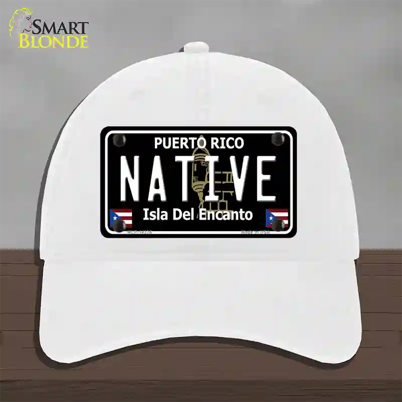 Native Puerto Rico Black Novelty License Plate Hat Unconstructed Cotton / White