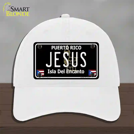 Jesus Puerto Rico Black Novelty License Plate Hat Unconstructed Cotton / White