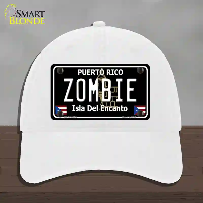 Zombie Puerto Rico Black Novelty License Plate Hat Unconstructed Cotton / White