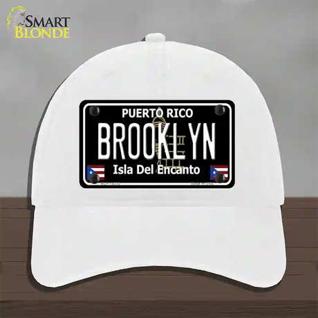 Brooklyn Puerto Rico Black Novelty License Plate Hat Unconstructed Cotton / White