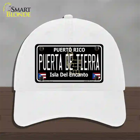 Puerta De Tierra Puerto Rico Black Novelty License Plate Hat Unconstructed Cotton / White