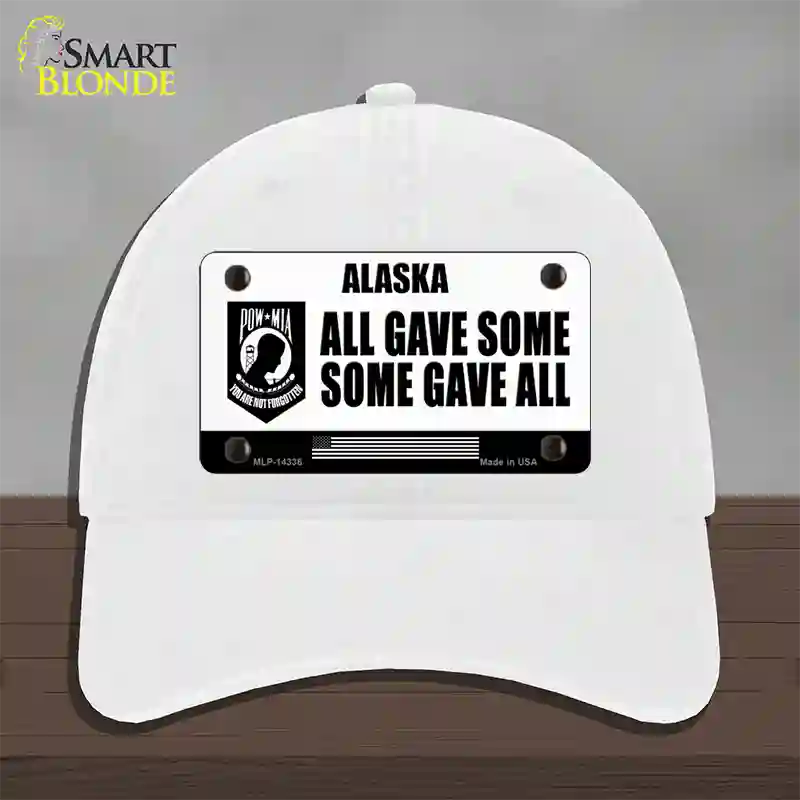 Alaska POW MIA Some Gave All Novelty License Plate Hat Unconstructed Cotton / White